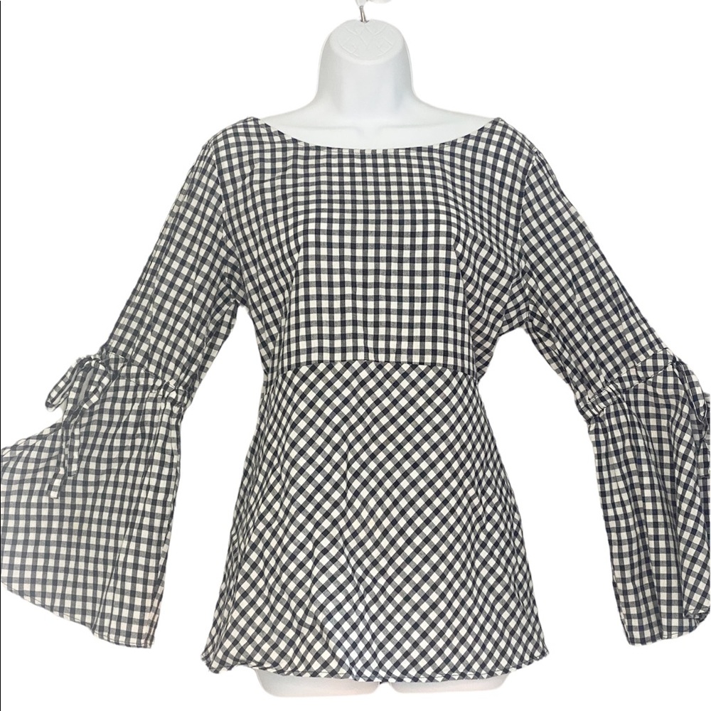 LOFT Black &  White Bell Sleeve Cold Shoulder Blouse,M,Perfect Cond